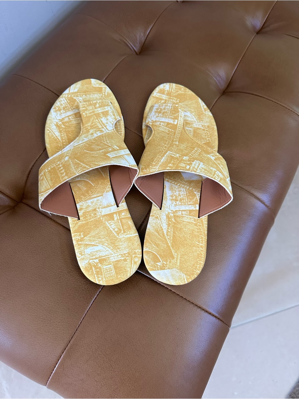 Yellow Patterned Slide Sandals - Picture 2 of 6
